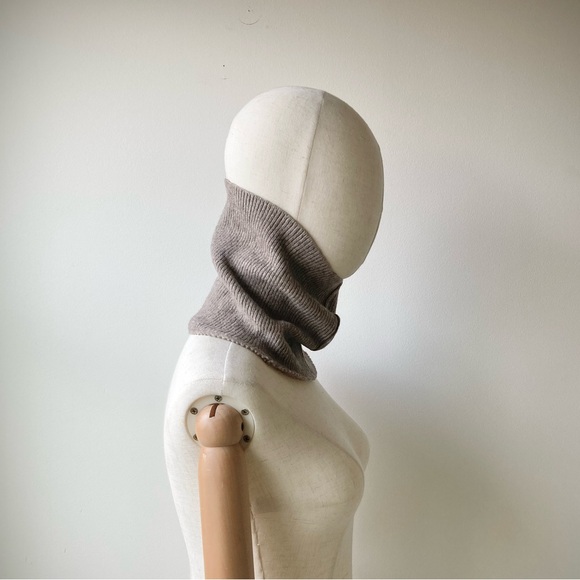 joodito 100% wool mini ribbed tube scarf high cowl collar shawl beige camel tan - Picture 3 of 8